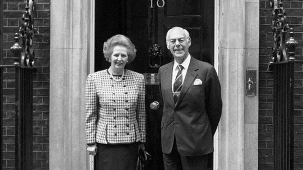 Margaret and Denis Thatcher outside No 10 Downing St