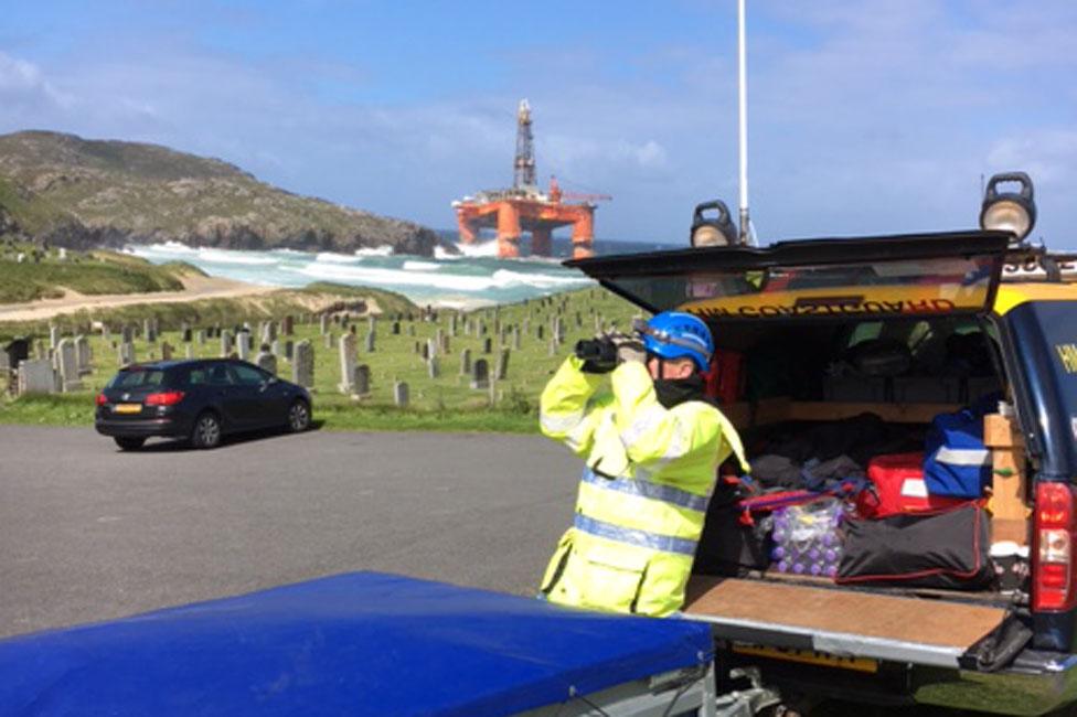 Coastguard personnel at scene of grounding of Transocean Winner