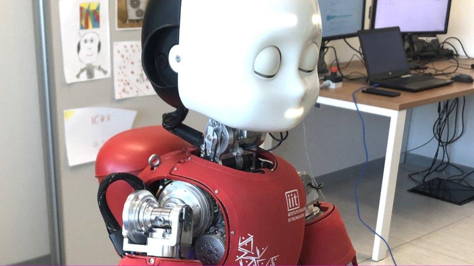 The iCub robot with eyes closed