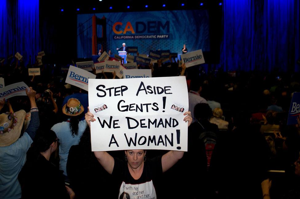 Protester at Bernie speech