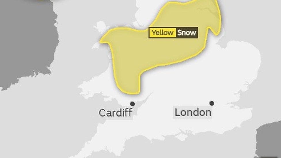 A yellow weather warning map for Wales