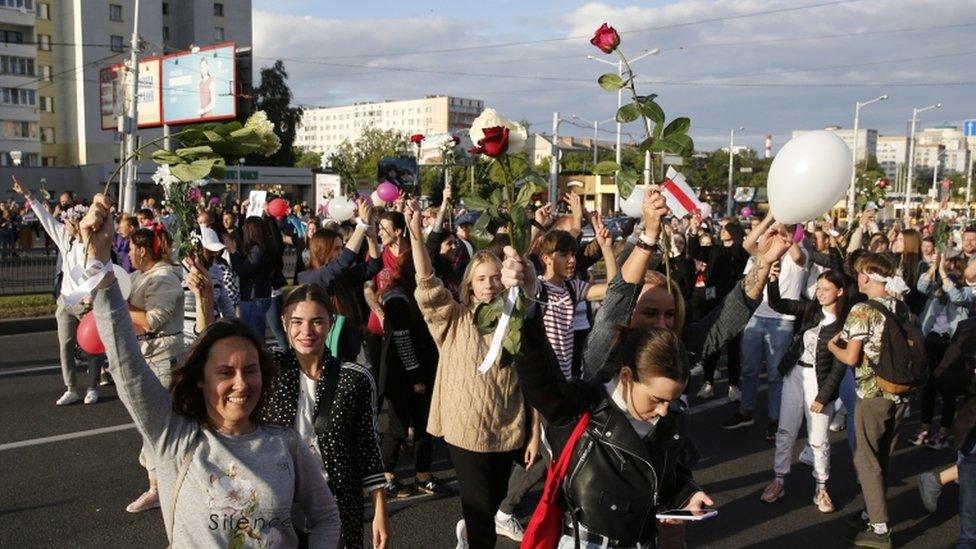 Protesters in Minsk, Belarus 13 August 2020