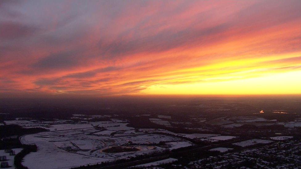 Sunset over the Chiltern Hills on Monday afternoon