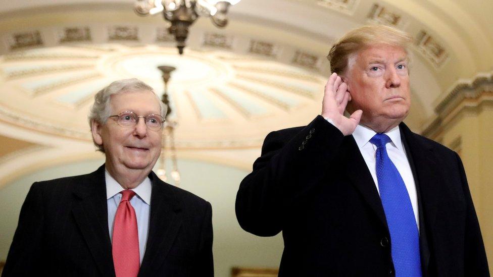 Donald Trump with Senate Majority Leader Mitch McConnell, who declined to comment on the remarks