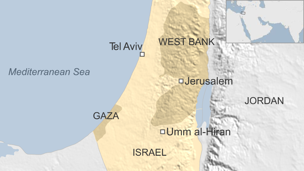 Map of Israel and West Bank showing location of Umm al-Hiran