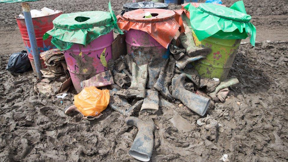 Wellies left at Glastonbury