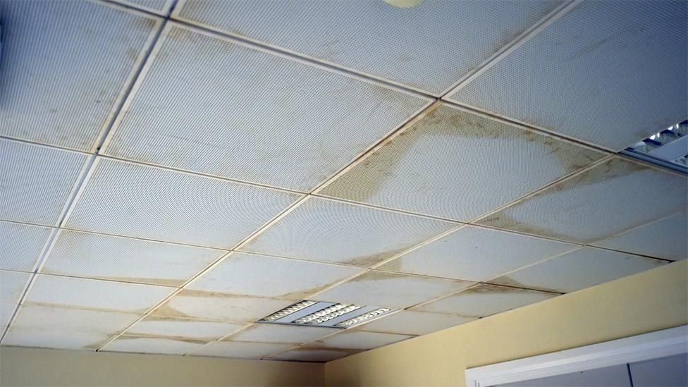 Stained ceiling tiles at North Tees Hospital in Stockton