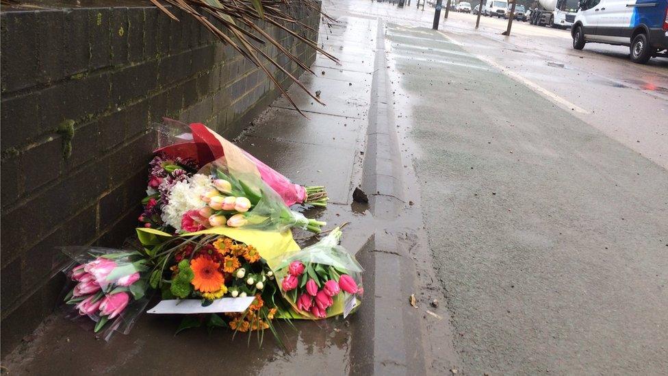 Flowers at the scene of the death