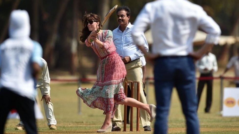 Duchess of Cambridge playing cricket at Oval Maidan