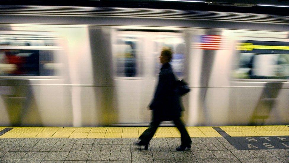 Someone walking on subway platform at Grand Central station in New York, the US - archive shot