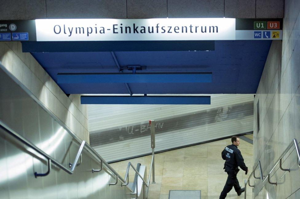 A policeman near the scene of the shooting in Munich, 23 July