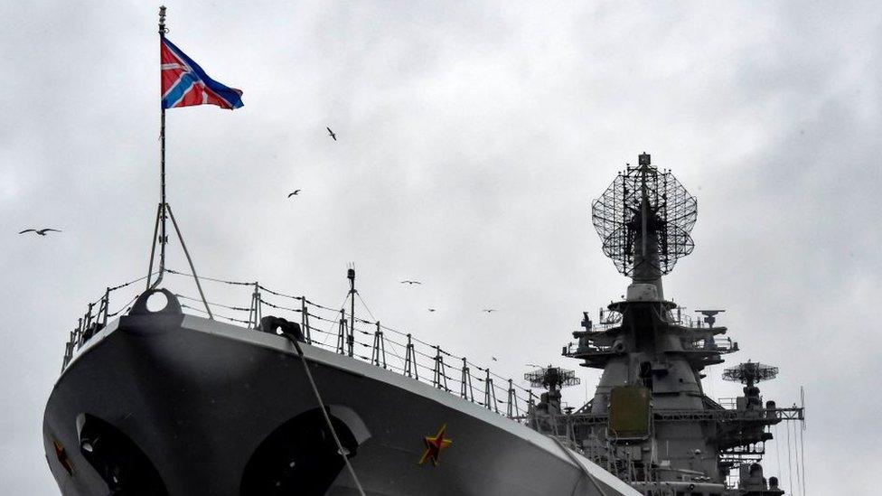 A nuclear-powered battle cruiser at the Russian Northern Fleet's Arctic base in Severomorsk