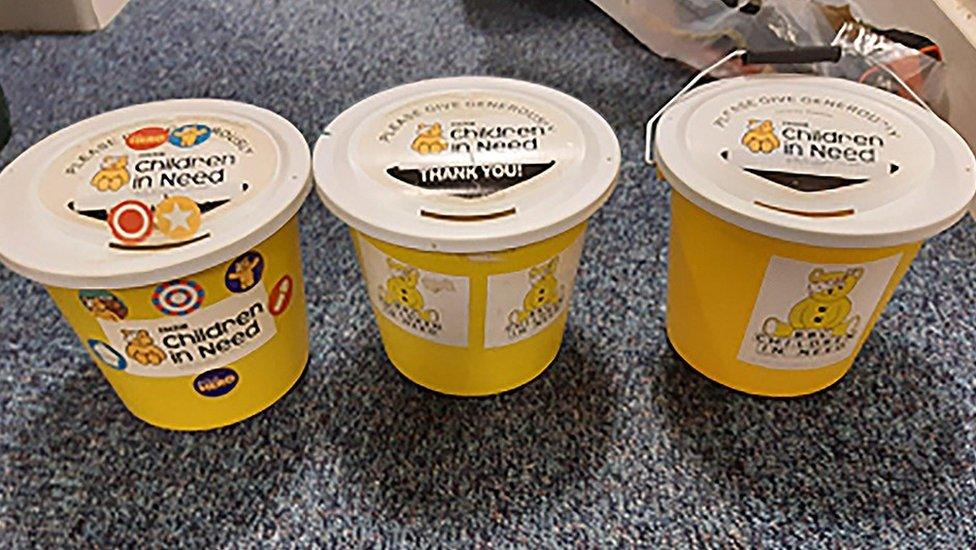 Fake Children in Need fundraising buckets