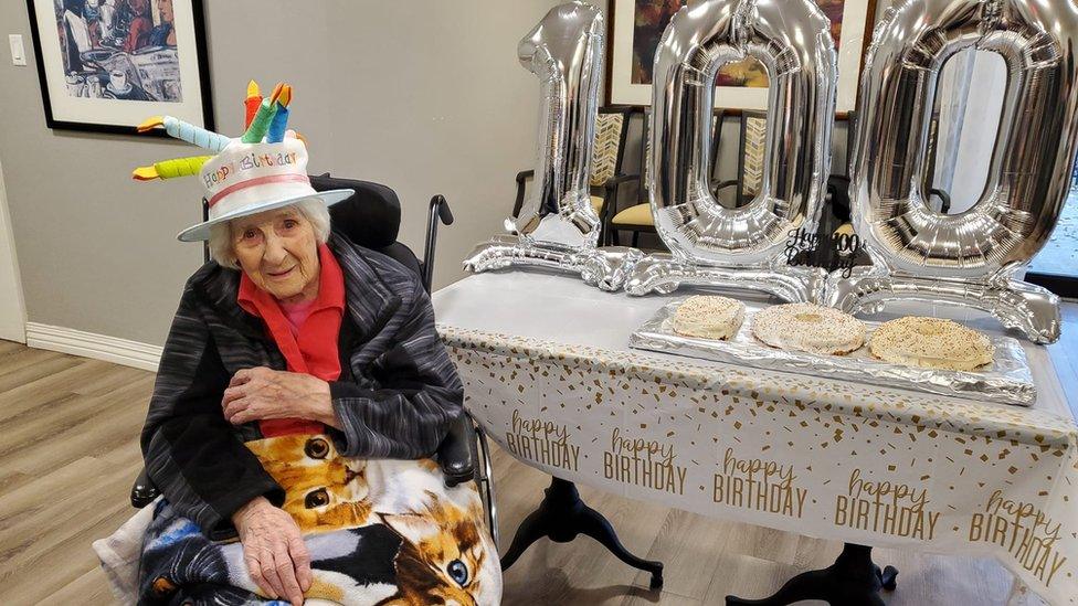 Woman at her 100th birthday party