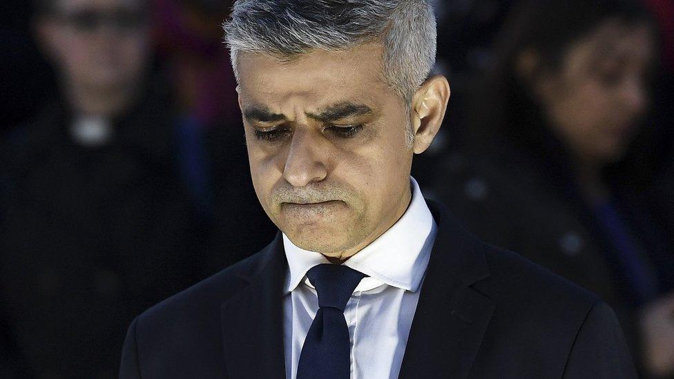 Sadiq Khan at vigil in Trafalgar Square.