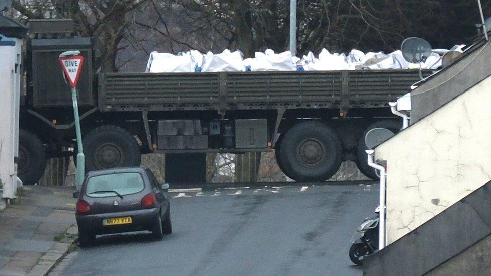 A vehicle transporting the unexploded bomb