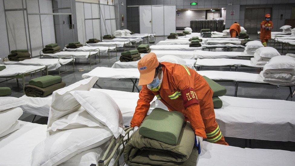 beds at a wuhan conference centre