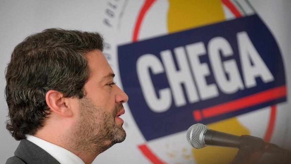 Far-right Party Chega leader André Ventura speaks during an electoral campaign for the 2022 legislative elections, in Viana do Castelo, Portugal, on 21 January 2022