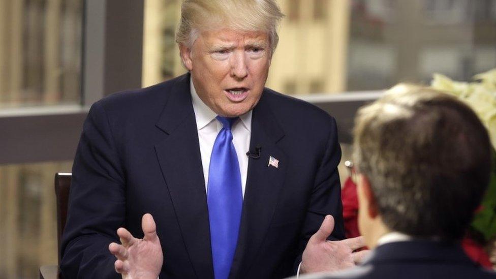 President-elect Donald Trump is interviewed by Chris Wallace of "Fox News Sunday" at Trump Tower in New York, Saturday, Dec. 10, 2016.