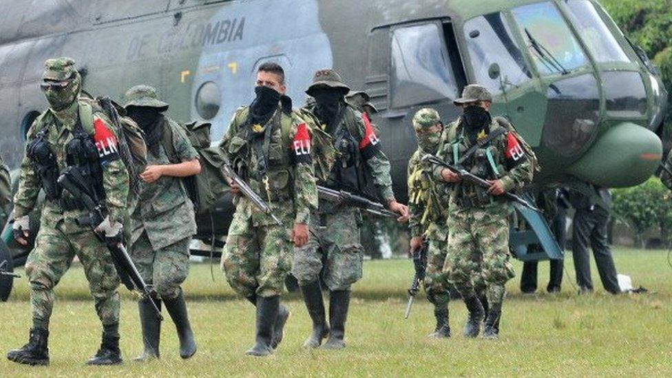 Demobilized members of the ELN (National Liberation Army) arrive in Cali, Colombia on July 16, 2013.