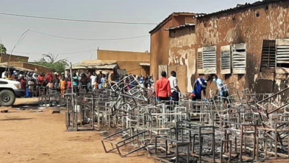 The burnt-out scene at the school in Niger - Wednesday 14 April 2021