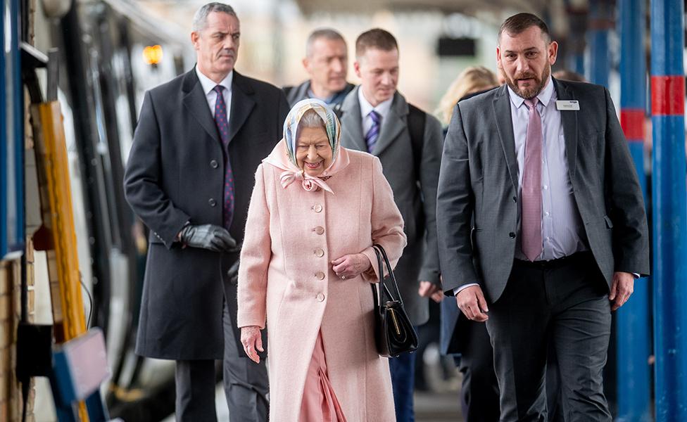 The Queen arriving at King's Lynn station in 2019