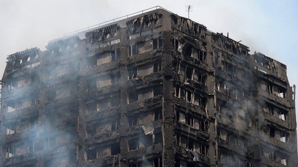 The burned building of Grefell Tower block in north London