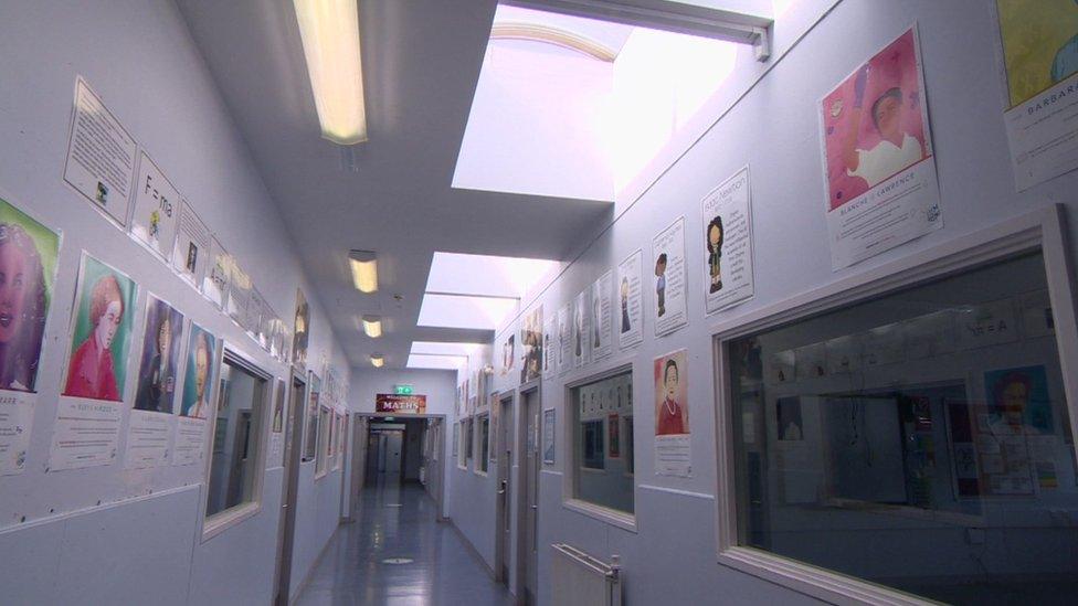 A view of a corridor in the building block that contains a RAAC roof