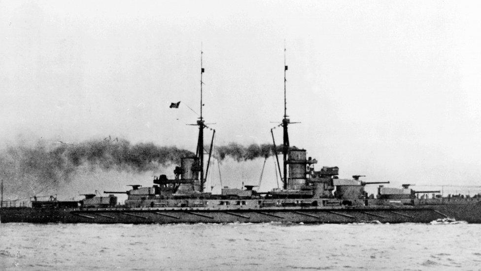 Italian liner 'Giulio Cesare' as escort vessel during the internment of the German fleet at Firth of Forth - November 1918