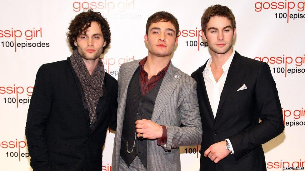 Ed Westwick with Gossip Girl co-stars Penn Badgley and Chace Crawford