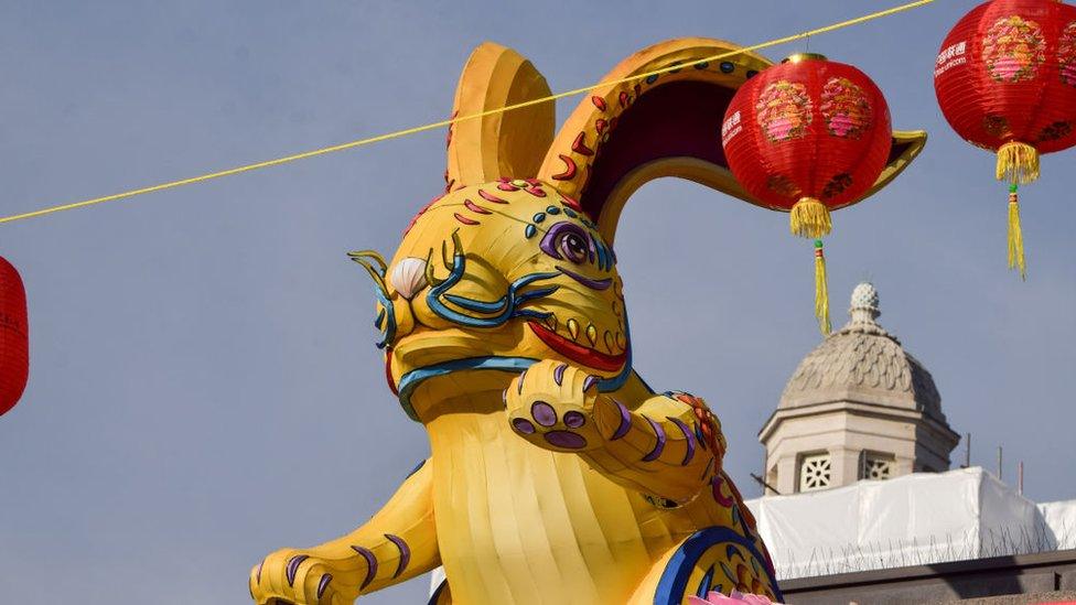 A rabbit lantern seen in Trafalgar Square during the Chinese New Year celebrations, as the Year of the Rabbit begins.