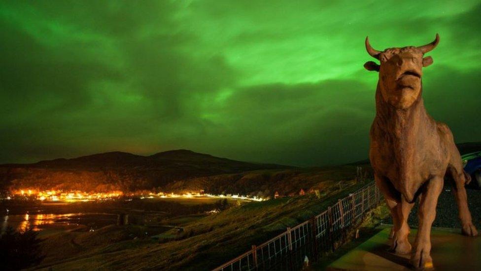 The sky over Uig in the Isle of Skye was illuminated bright green, as captured by The Cowshed bunkhouse