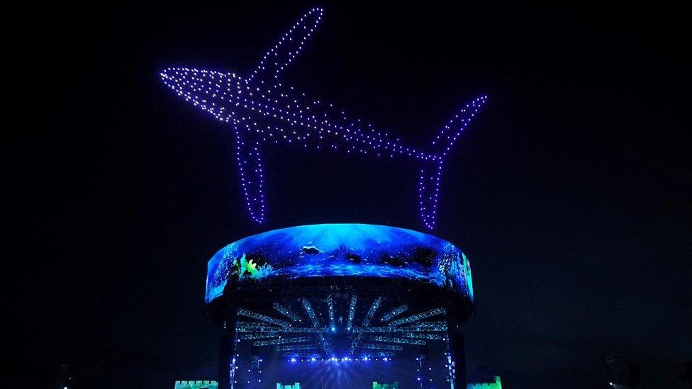 Whale made out of drones of Windsor Castle