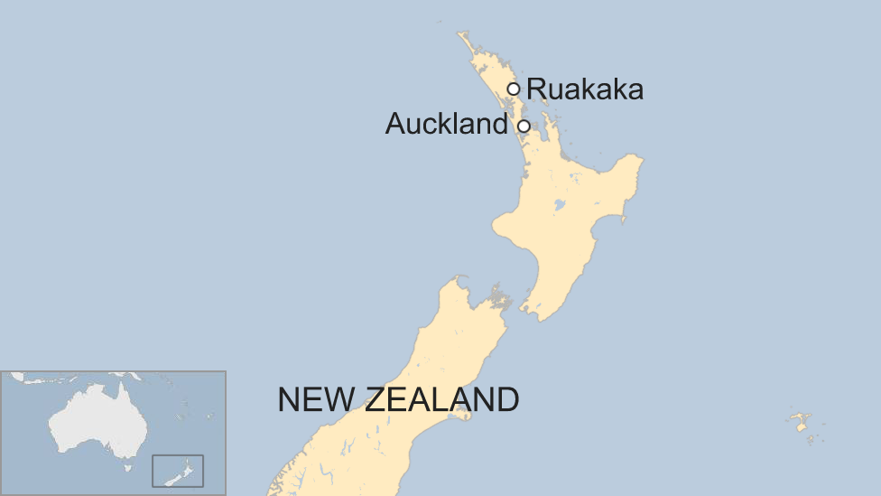 Image shows a map of New Zealand with Auckland and Ruakaka highlighted