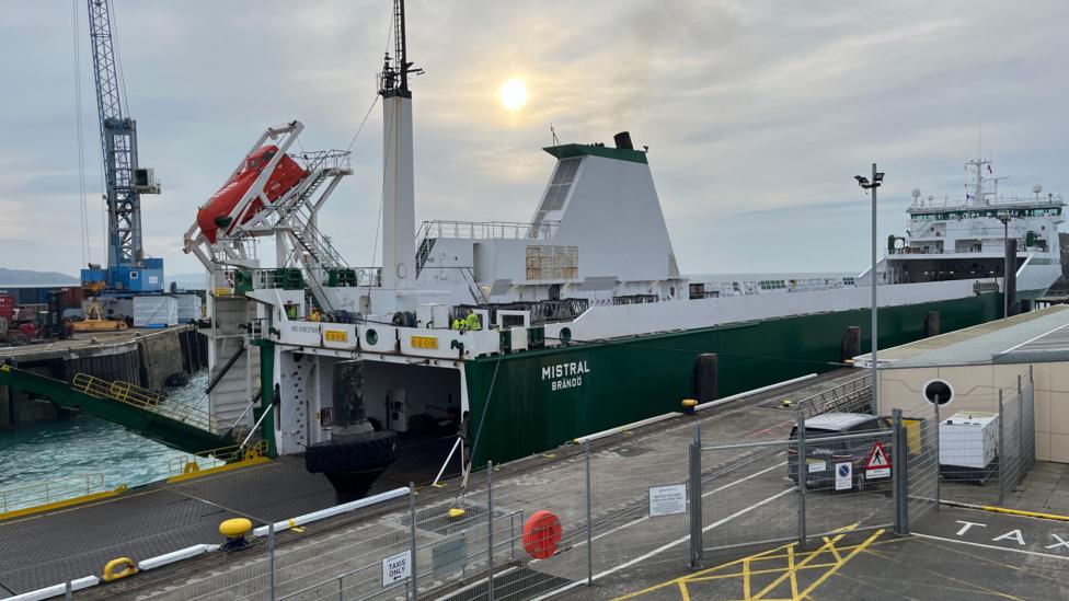 MV Mistral docks in Channel Island harbour - BBC News