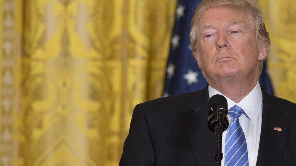 US President Donald Trump speaks during a joint press conference with Israeli Prime Minister Benjamin Netanyahu in the East Room of the White House in Washington