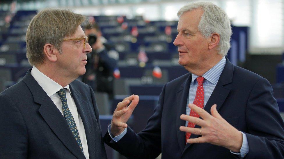 Michel Barnier (R) from France and Guy Verhofstadt from Belgium