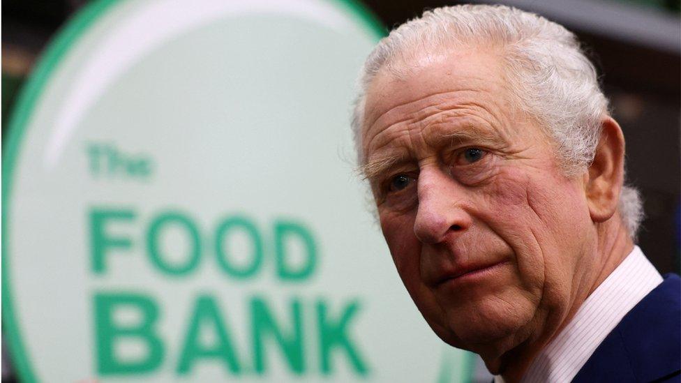 King Charles III visits the Milton Keynes food bank on February 16, 2023 in Milton Keynes, England