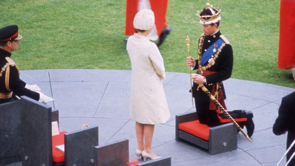 Charles, Prince of Wales, during his investiture ceremony at Caernarvon Castle.