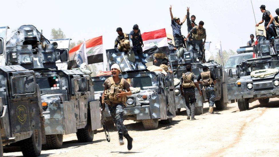 Iraqi security forces gather near Falluja, Iraq, May 31, 2016