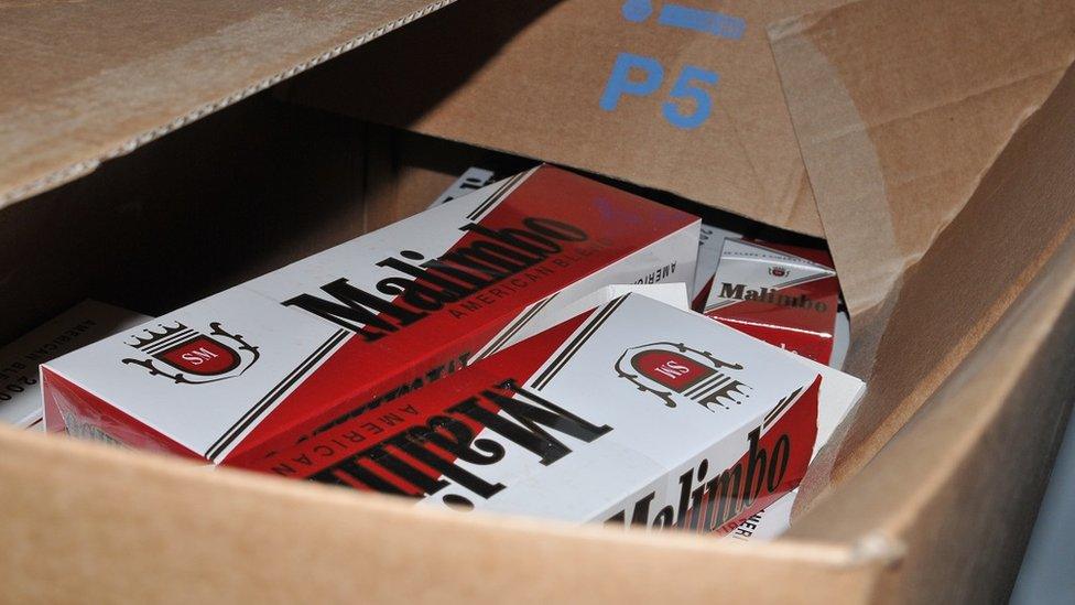 Illicit cigarettes in a box