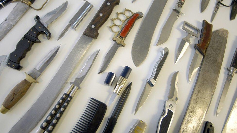 A selection of knives taken from youths in London by the police