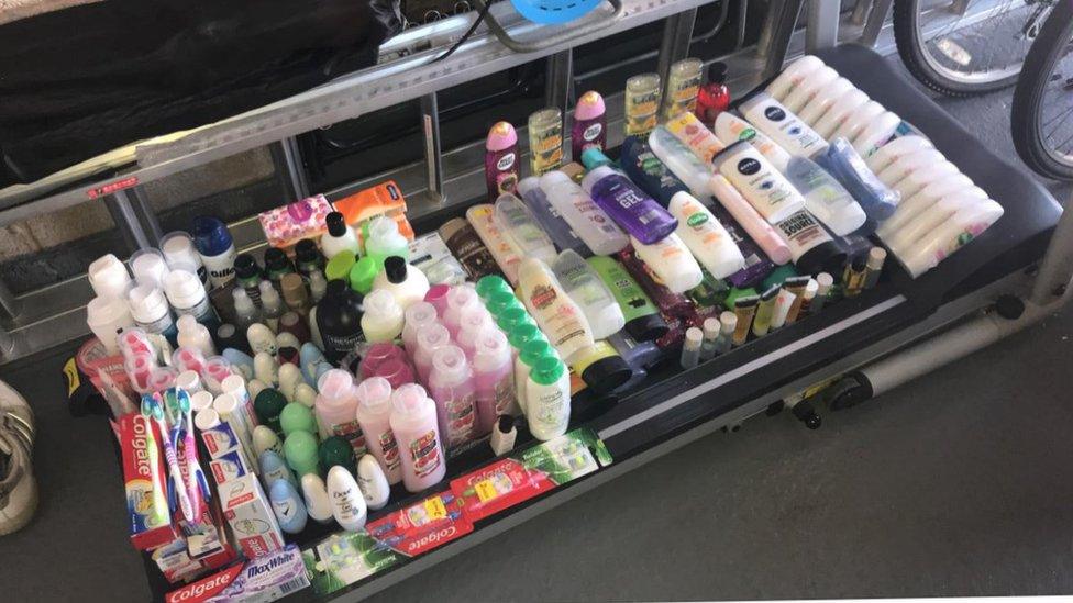 Toiletries on the floor