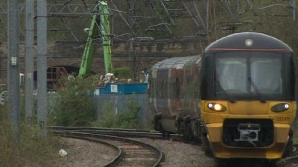 Train travelling along a track