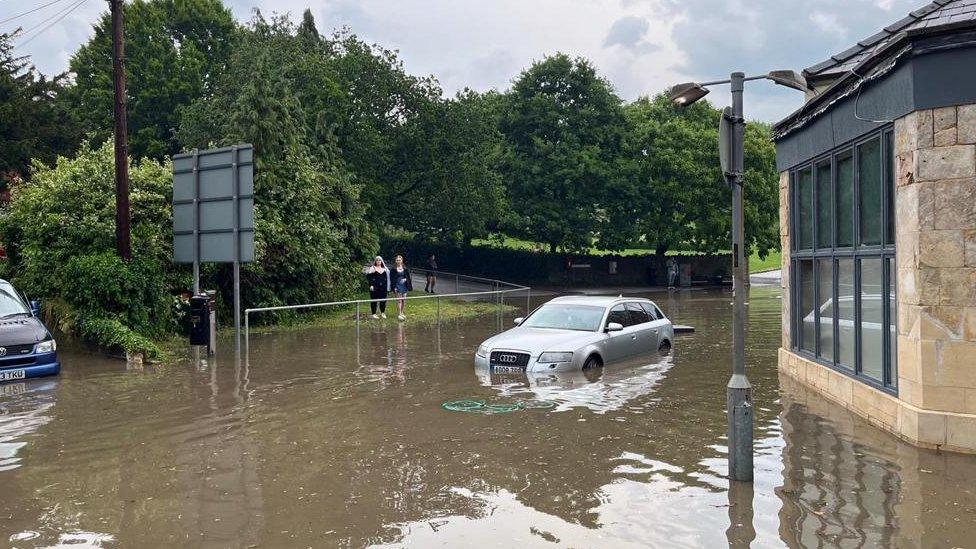 Roads under water after flooding