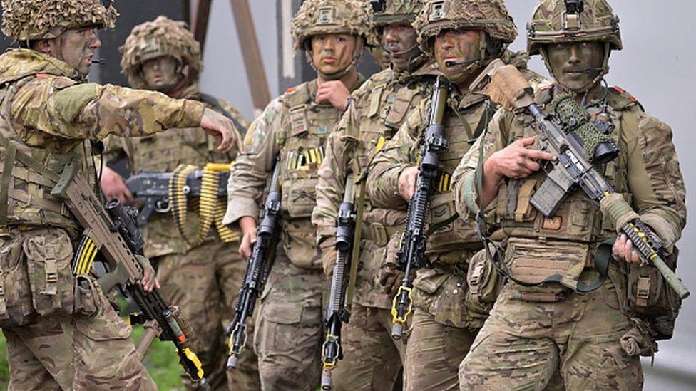 Soldiers from Royal Welsh Battlegroup take part in manoeuvres during a NATO exercise