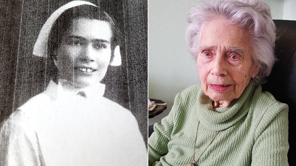 Nurse Sybil Moores in the 1930s and today