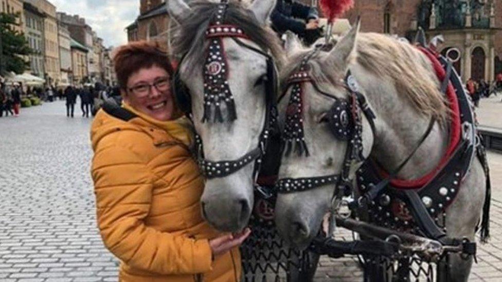 Tracey Pritchard with two horses