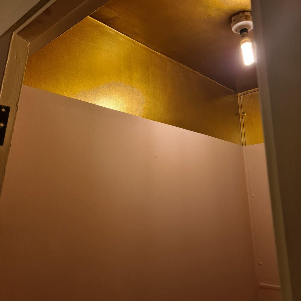 The pink and gold bathroom.