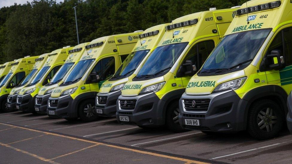 A row of ambulances